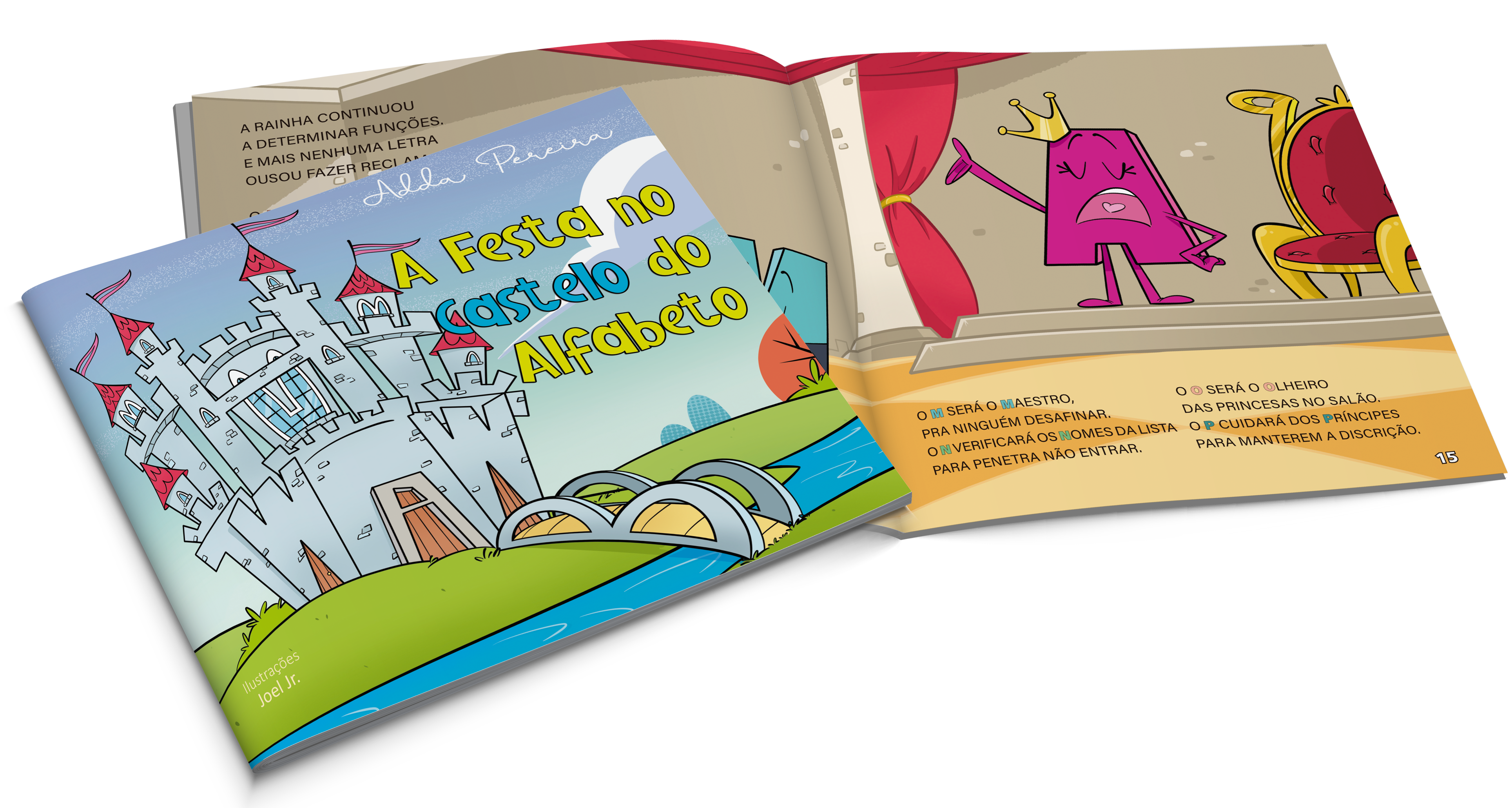 Livro infantil A Festa no Castelo do Alfabeto, ilustrado e diagramado pela Ativa Criação