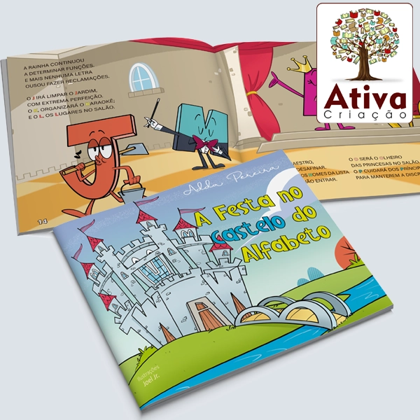 Livro infantil A Festa no Castelo do Alfabeto, projeto editorial da Ativa Criação