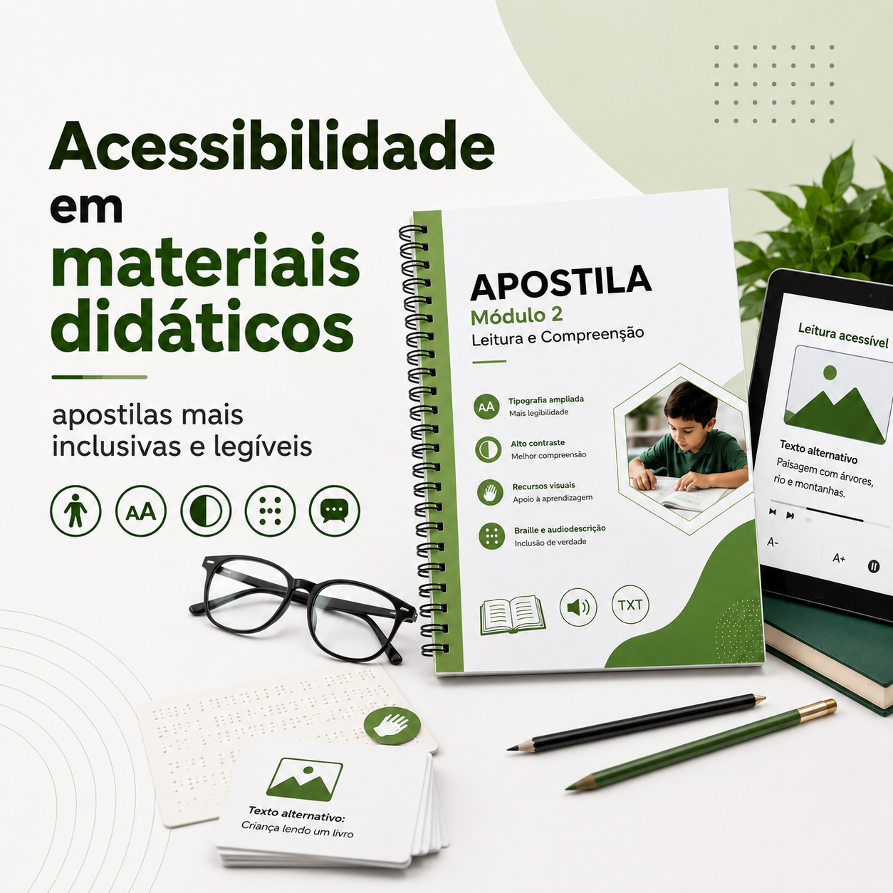 Material didático com tipografia legível, bom contraste e organização acessível