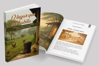 Livro O lugar que me habita após criação de capa, projeto gráfico e diagramação pela Ativa Criação