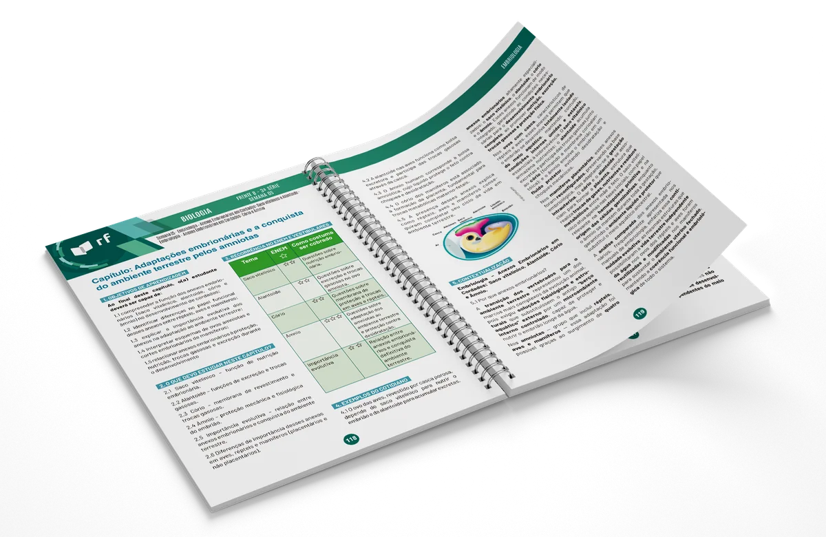 Páginas internas de material preparatório com conteúdo de Biologia