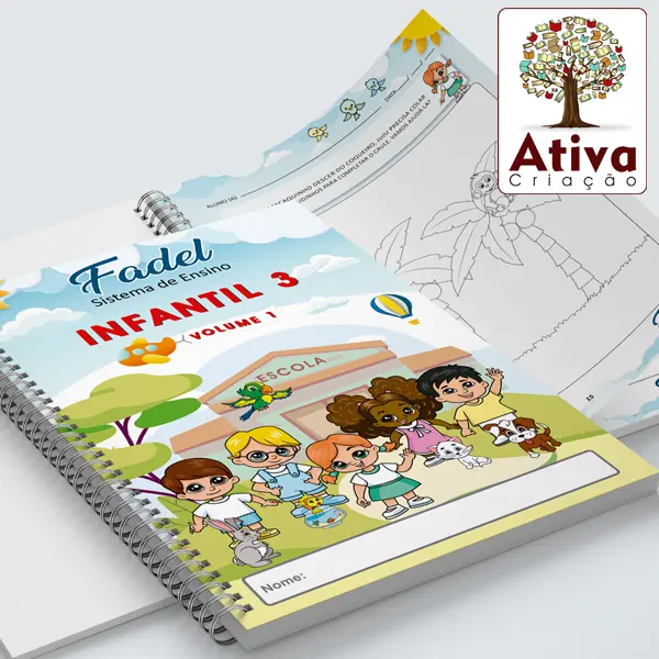 Apostila Fadel Infantil 3 com capa e atividade interna em mockup